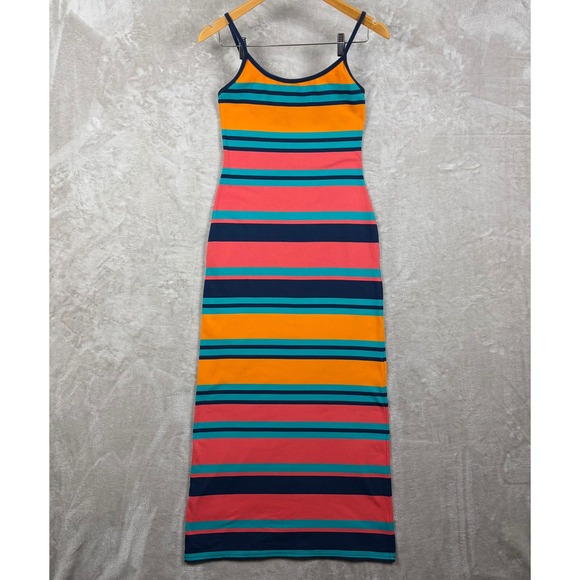 Derek Heart Dresses & Skirts - Derek Heart Maxi Dress M Striped Orange Blue Spaghetti Strap Beach Vacation